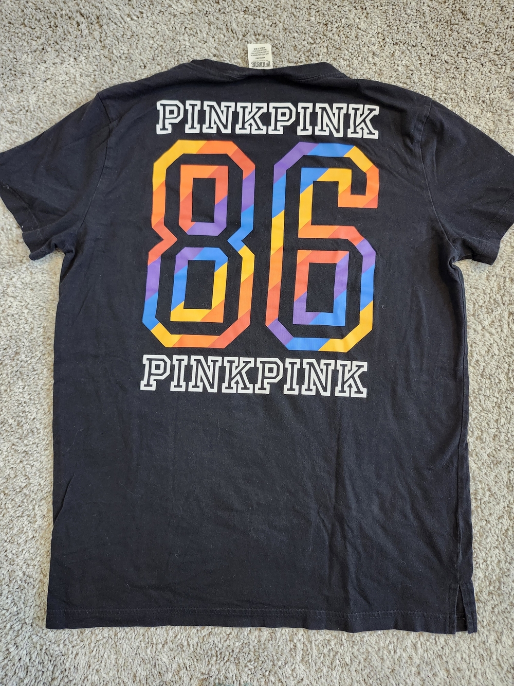 PINK Victoria's Secret Black Crewneck Tee 100% Cotton Sport  Gym Little Dog Logo